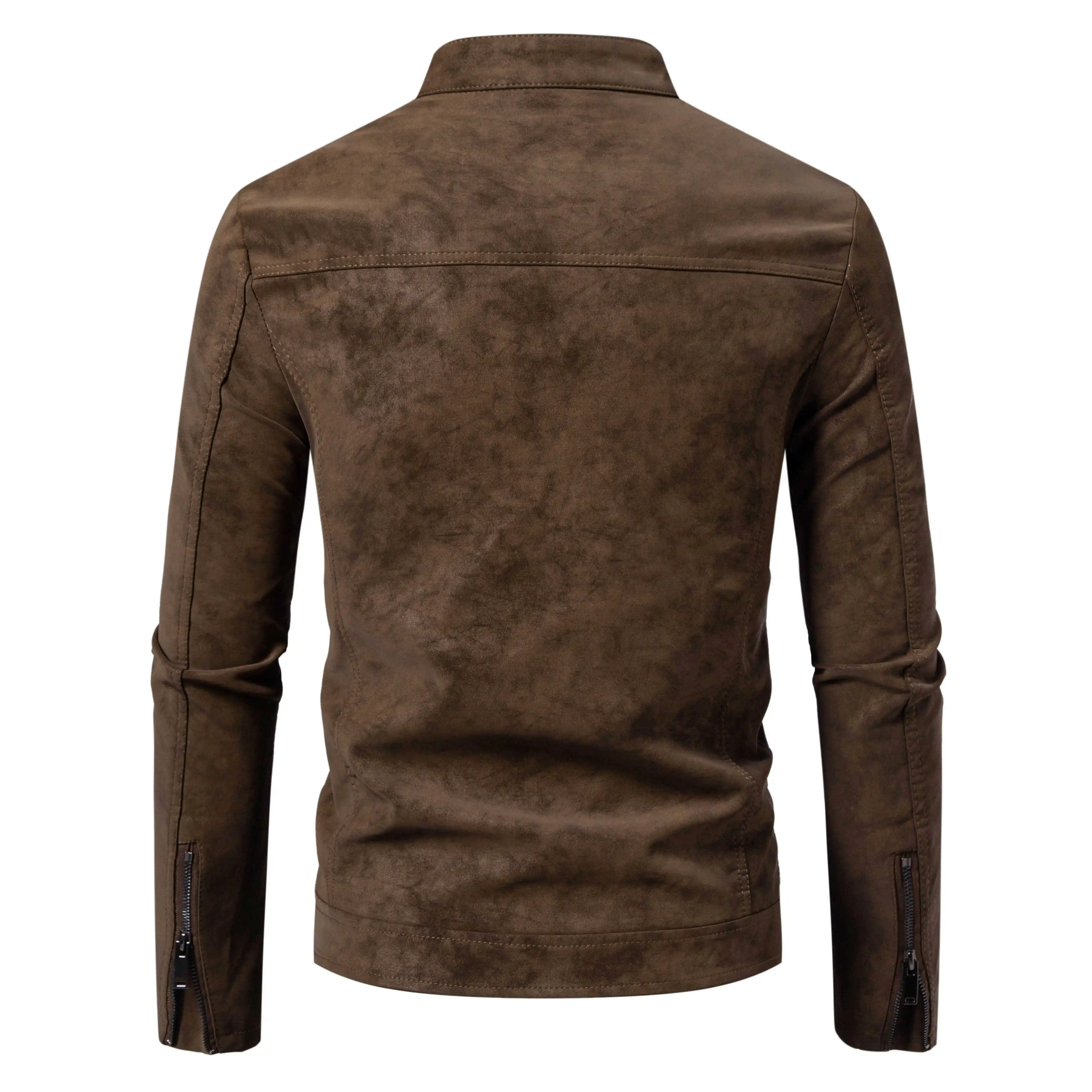 Herren Slim Fit Vintage Motorradjacke Lässiger Langarm-Biker-Mantel Figurbetontes Design für Herbst Winter Einfarbiges Muster – Detail 8