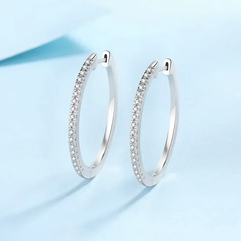 

White Gold Full Moissanite Hoop Earrings for Women, Sparkling 0.54 Carat Diamond Earring Daily Style To Family Gift Fine Jewelry