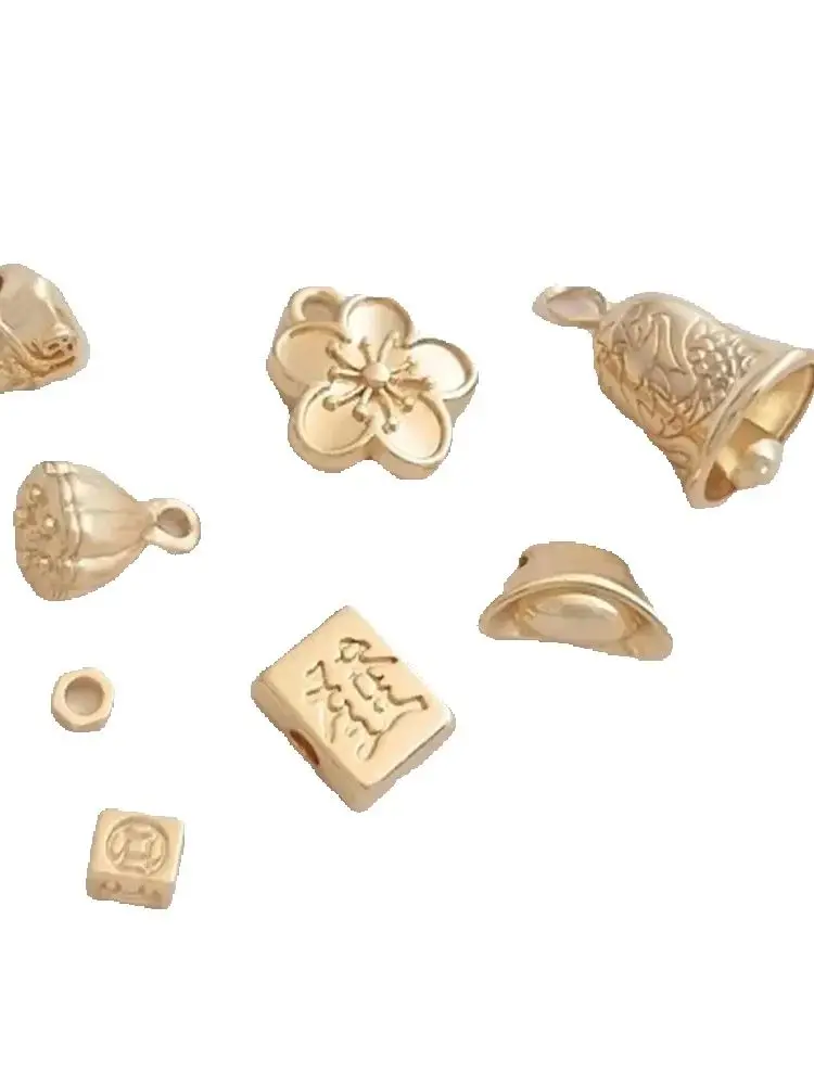 

14K Gold-coated Dumplings Gold Ingots Hexagonal Beads Small Lotus Cherry Bell Pendants Diy Charms Accessories K425