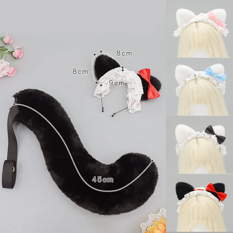Pelzige Katzenohren Stirnband Biegsamer Schwanz Comic-Con Tier Cosplay Requisiten Lolita Mädchen Kuhohren Haarschmuck Frauen Schöner Fursuit