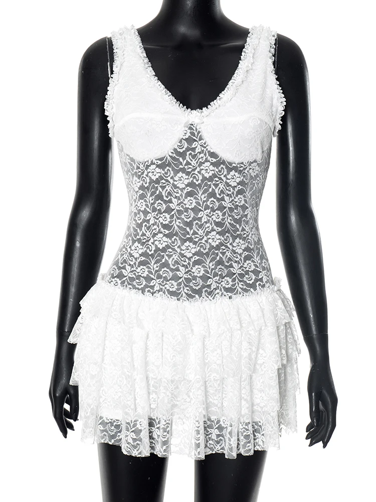 Puss estranho sexy ver através do vestido feminino sexy baixo pescoço sem costas sem mangas ruched em camadas clube festa moda elegante mini bodycon