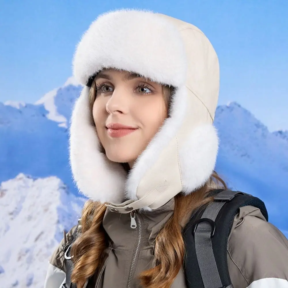 

Fashion Windproof Faux Fur Pilot Cap Thickened Outdoor Winter Earflap Hat Fluffy Warm Ear Protection Hat Winter