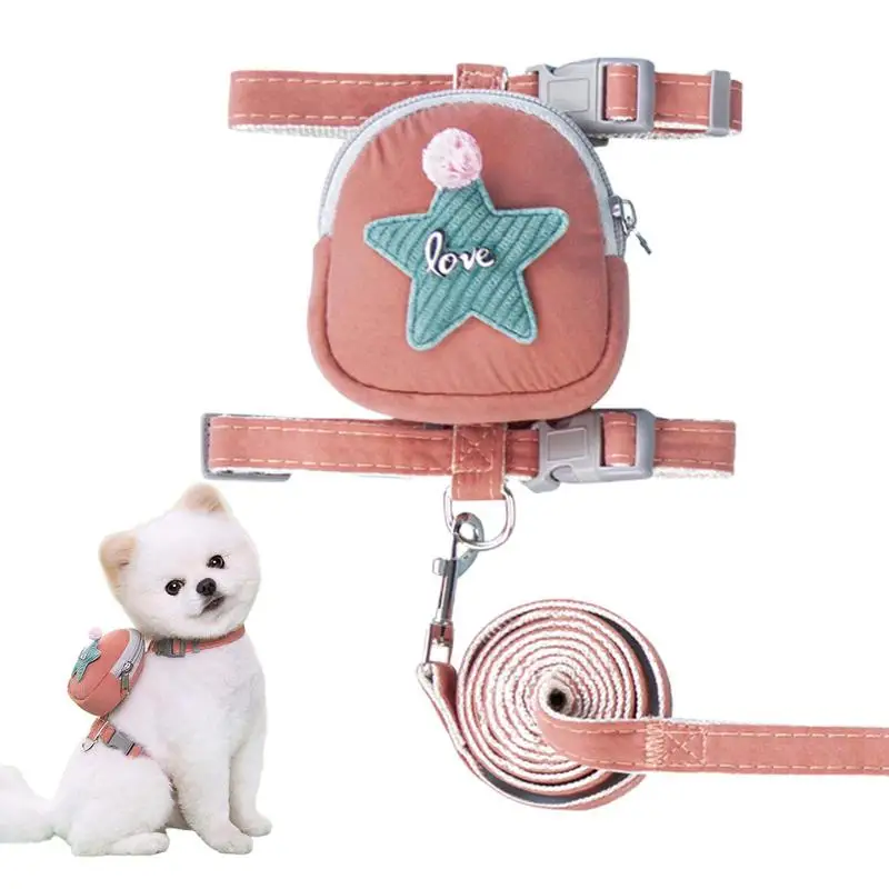 

Dog Backpack Harness with Leash Lovely Pet Backpack with Five-Pointed Star Dog Apparel Pet Decoration for Daily Walking Hiking