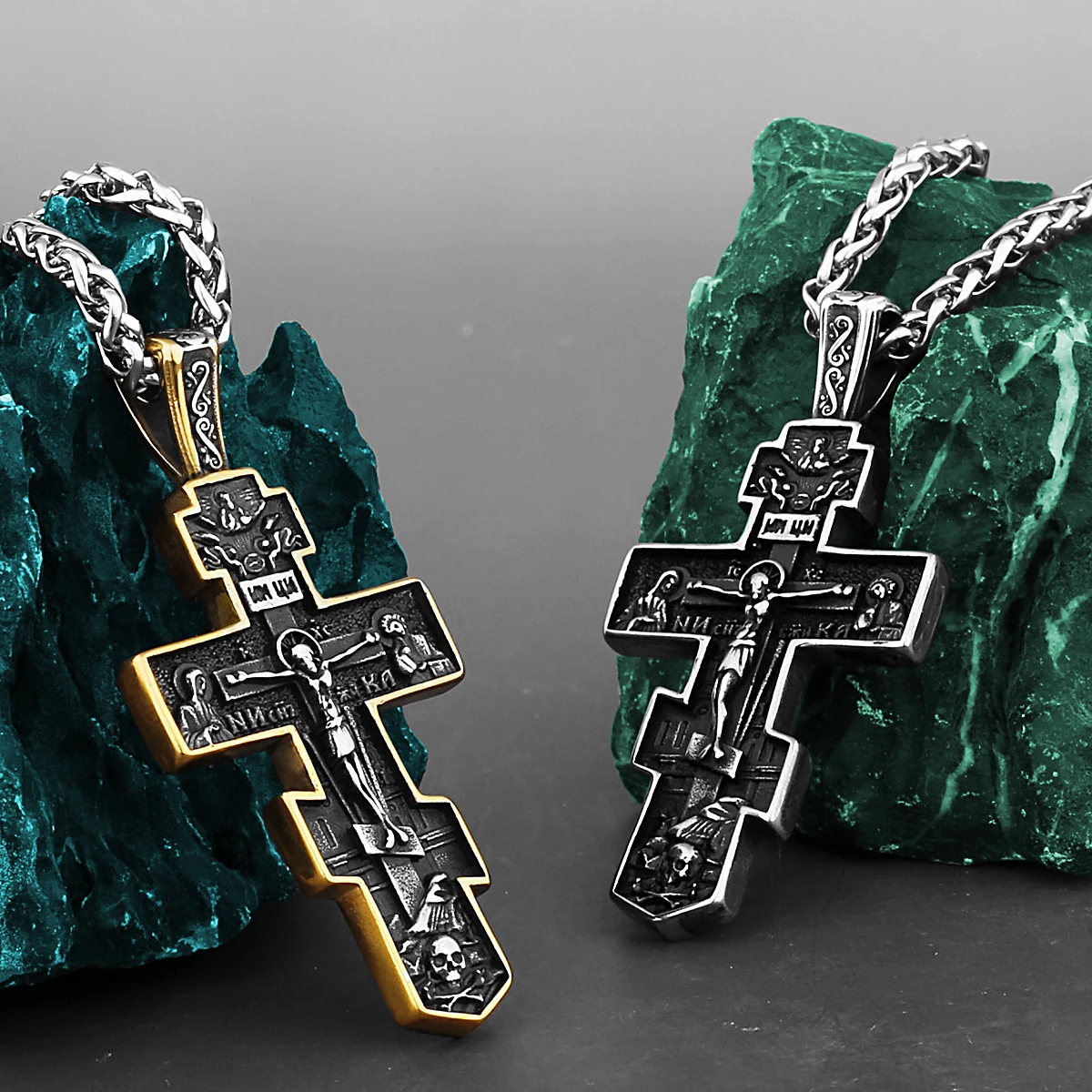 Stainless Steel Religion Jesus Cross Archangel Pendant Necklace Men Women Christianity Amulet Gold Color Punk Hip Hop Necklace