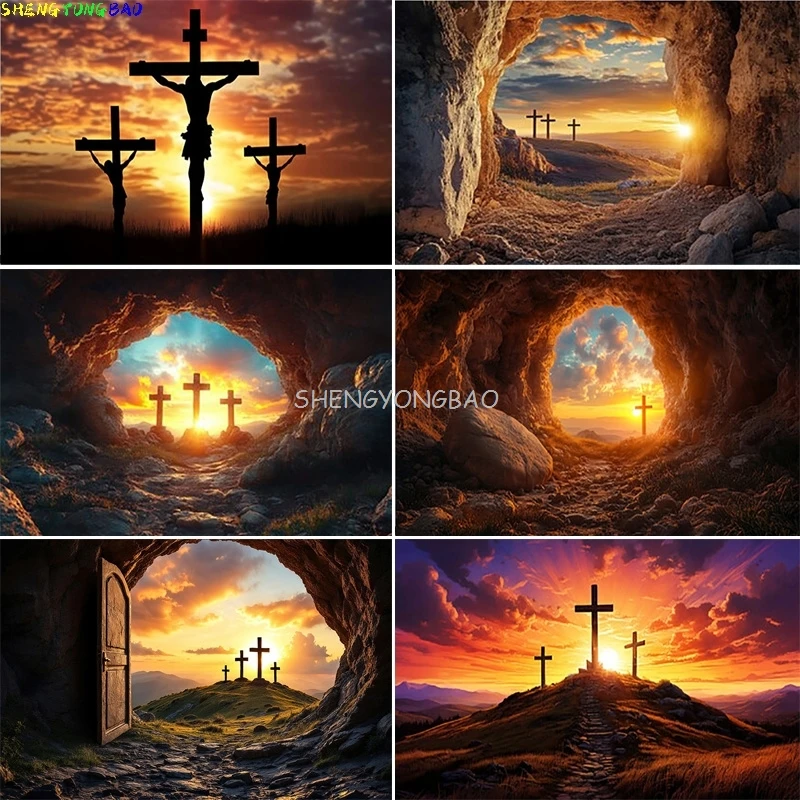 عيد الميلاد يسوع الجمعة الجيدة الصليب التصوير خلفية الدعائم السماء ديكور حفلة الأسرة الجبل المشهد خلفية HQ-08