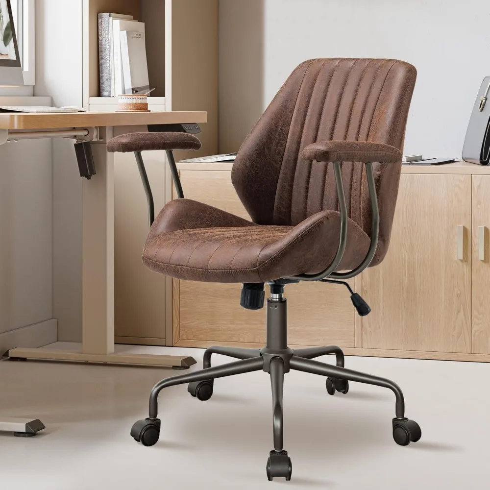

Mid Century Modren Office Chair - Mid Back Swivel Executive Chair with Lumbar Support,Ergonomic Computer Desk Chair with Wheels,