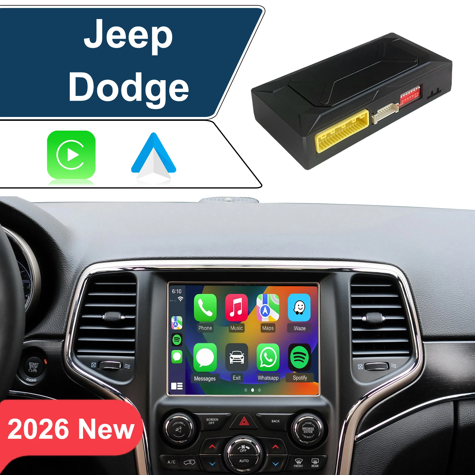 

2026 New&Easy Installation Module, CarPlay & Android Auto for Jeep Cherokee/Grand Cherokee, Dodge Ram/Charger/Challenger/Durang