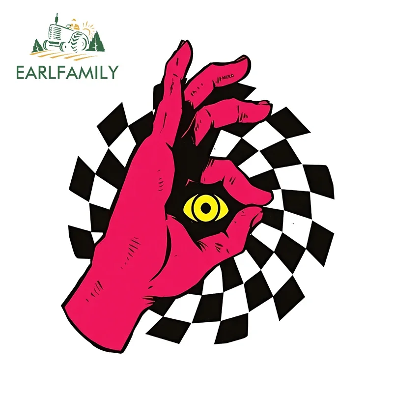 EARLFAMILY Magic Pattern Design Car Stickers Amusing Hands with Eyes Checkerboard Decoration Nice Vinyl Bumper Window Decals