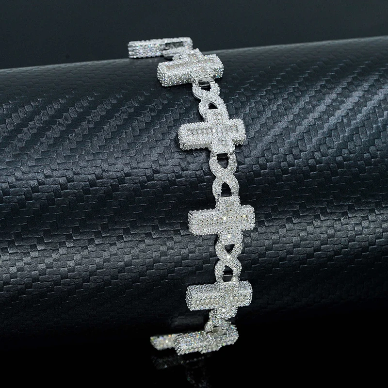 Hiphop 16MM Iced Out Moissanite Cross Cuban Bracelet Necklace 925 Sterling Silver Fine Jewelry White Gold Party Birthday Gift