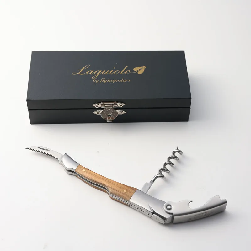 Laguiole Professional Wine Bottle Openers Waiter Can Corkscrew Sommelier knife Foil Cutter Olive wood handle in Wood Gift Box