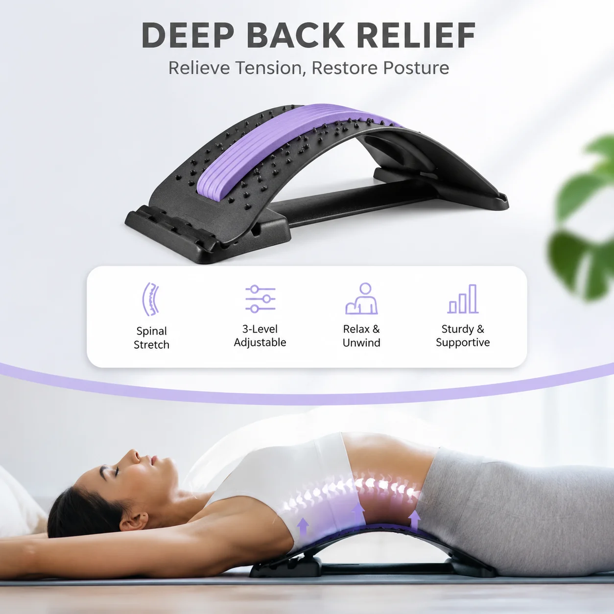 3-Level Adjustable Back Stretcher & Lumbar Massage Roller, Deep Stretch Board For Home Relaxation, Back Yoga Mat Board, Posture Care, Flexibility, Muscle Soothing, Acupressure Tool For Travel Office Men Women view 5