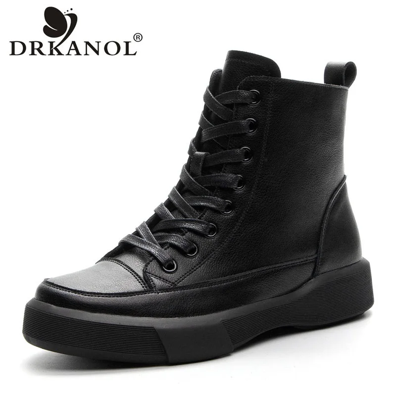 DRKANOL Fashion Women Snow Boots Autumn Winter Warm Plush Shoes Handmade Retro Style Flats Heel Zipper Ankle Boots For Women