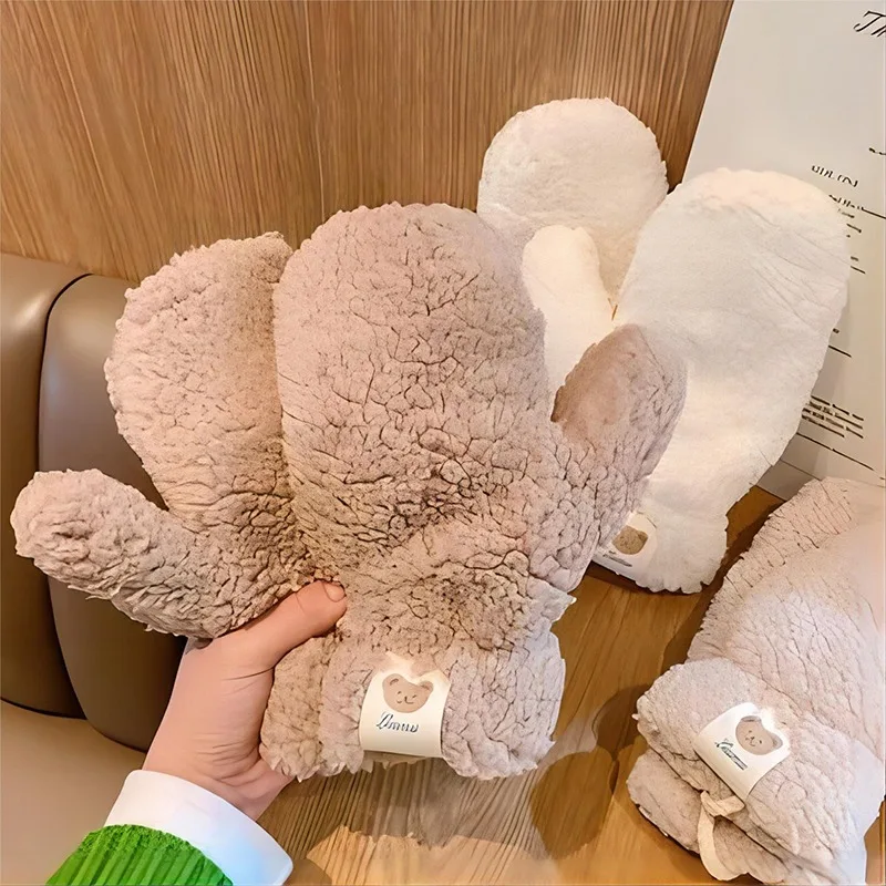 Cute Sweet Bear Plush Neck Hanging Super Soft Gloves Winter Cycling Warm Thickened Velvet Cotton Fingerless Gloves Comfortable