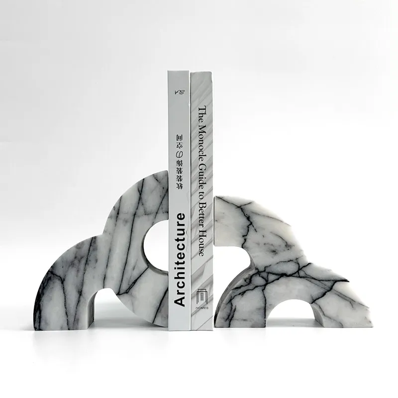Modern Marble Bookends Heavy Duty Geometric Sculpture Desk Decor Office Home Library Bookshelf Ornament Stone Book Holder Gift