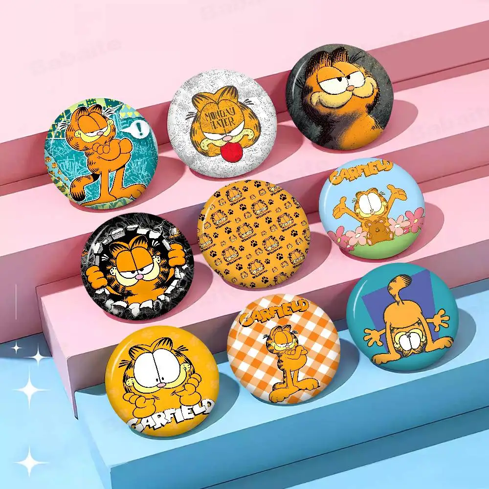 Cartoon garfield Cute cat Round Button Pins Slogan Creative Brooches Backpack Clothes Decoration Fashion Cartoon Jewelry Gifts