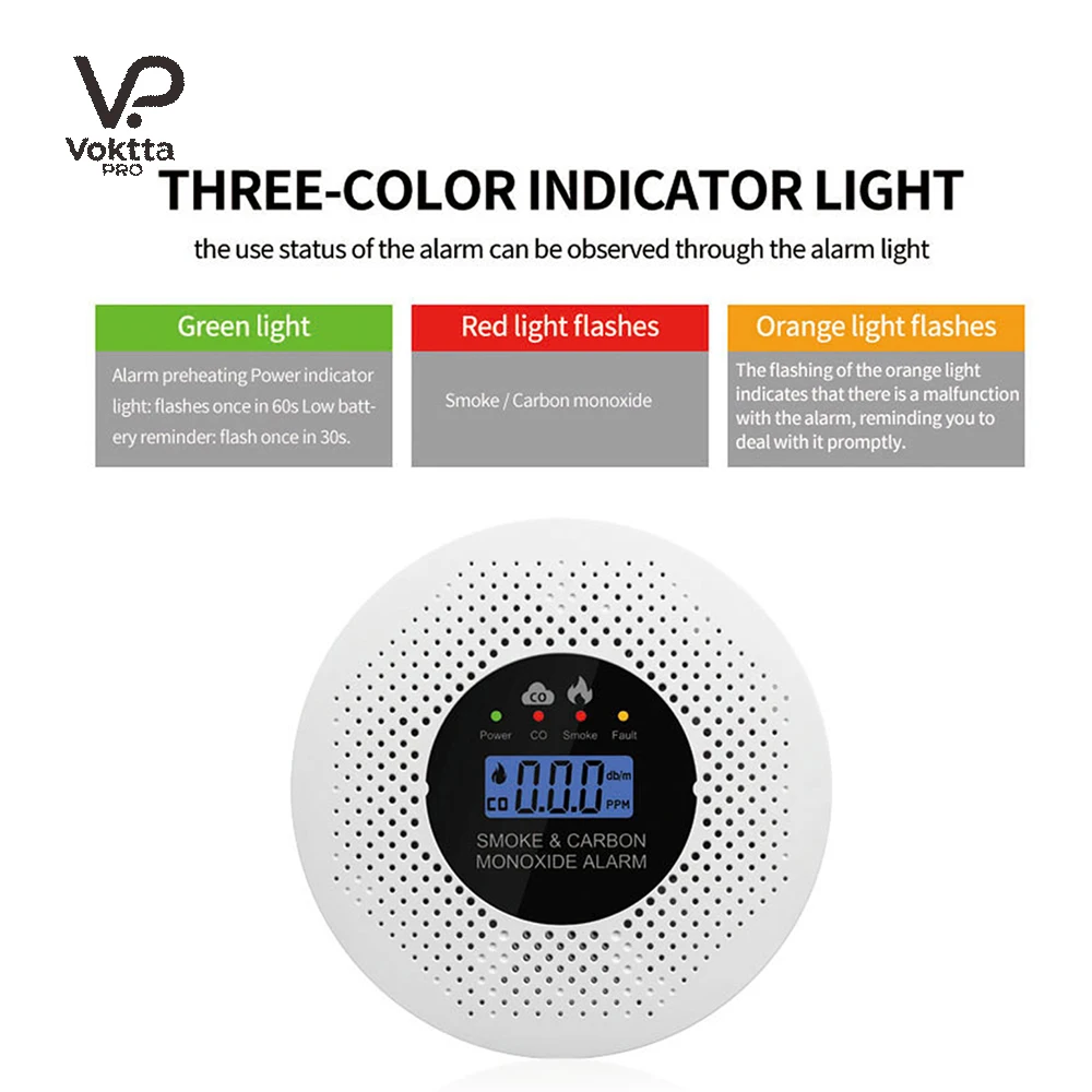 2 In 1 Alarm LCD Digital Display Screen Detector Carbon Monoxide Smoke Real Time Monitoring For Home Indoor Environment