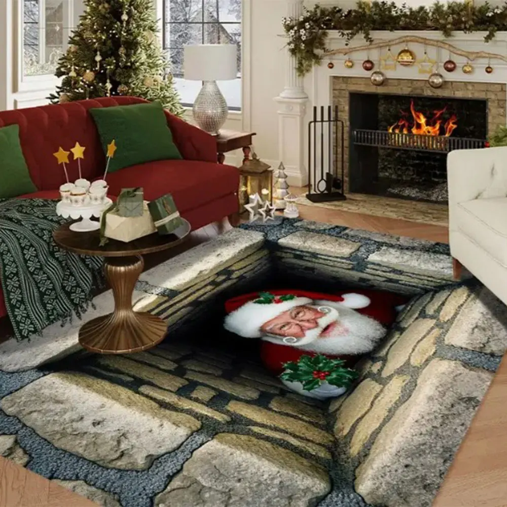 ثلاثية الأبعاد سانتا كلوز تطل في الباب الحصير الحصير عطلة زينة السجاد ديكور المنزل عيد الميلاد السنة الجديدة وعيد الحب