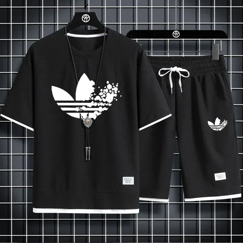 

2025 Summer fashion men's breathable T-shirt + jogging shorts two-piece outdoor basketball training men's casual sportwear set