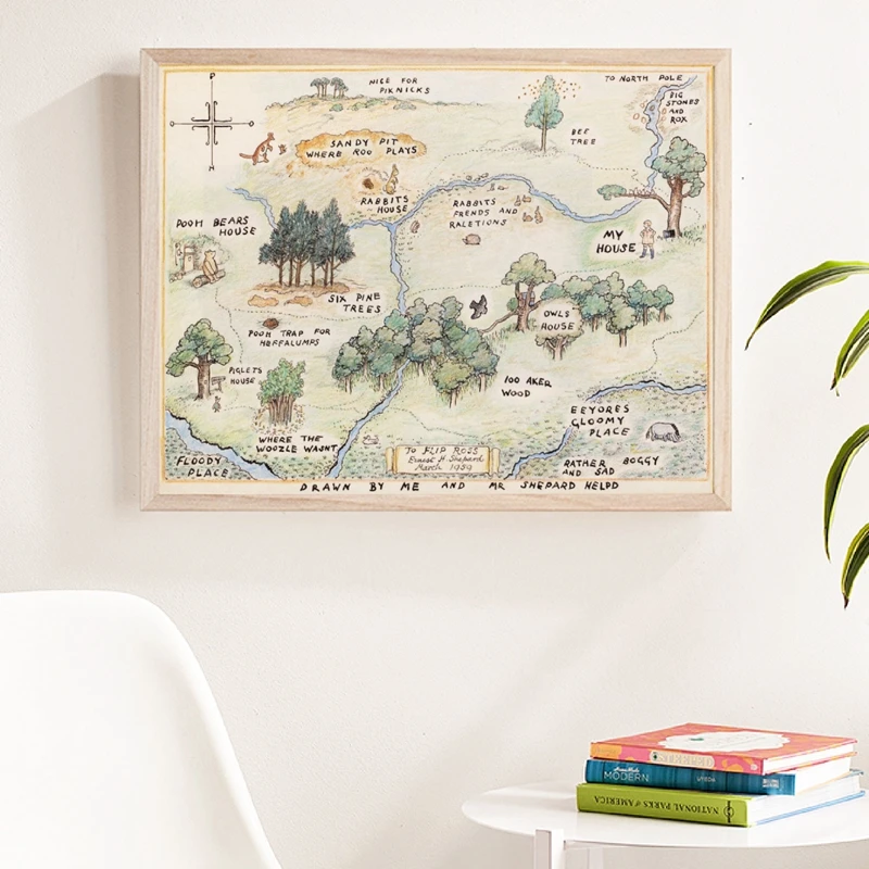 100 Acre Wood Map Sign Print Classic Winnie Bear Nursery Wall Art Picture Canvas Painting Baby Poster Kids Room Wall Decor