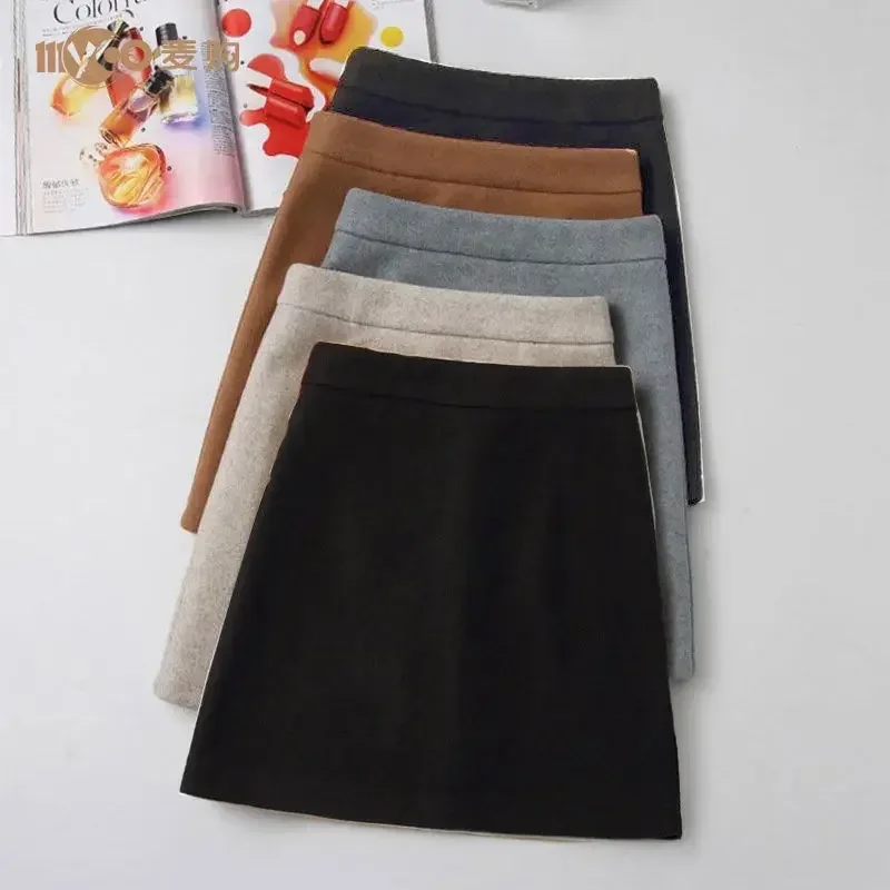 

Kids Girls Woolen Skirts Black Gray Autumn Skirts 2024 New Teenage Girls High Waist Package Hip Casual Skirts Winter Clothing