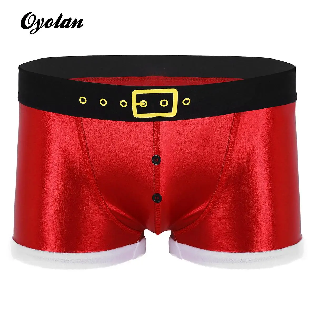 

Мужские красные рождественские костюмы Санта-Клауса для косплея, шорты-боксеры из искусственной кожи с принтом на поясе, шорты в канун Рождества