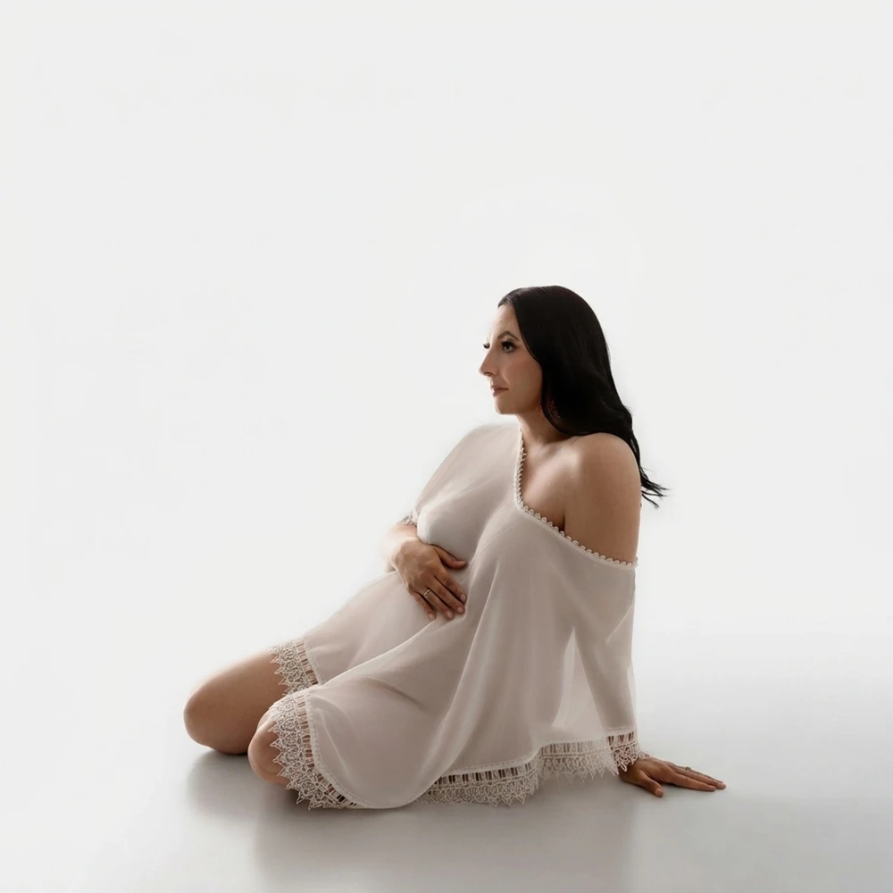 Chiffon Maternity Photography Short Dress Lace Trim Tunic Pregnant Women Photoshoot Clothes Pregnancy Studio Costume