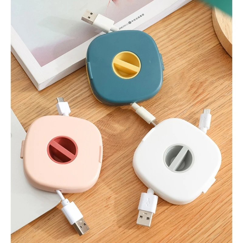 1PC Portable Cord Storage Box Rotatable Cable Organizer With Phone Holder Earphone Wire Winder For Sorting Charging Cables