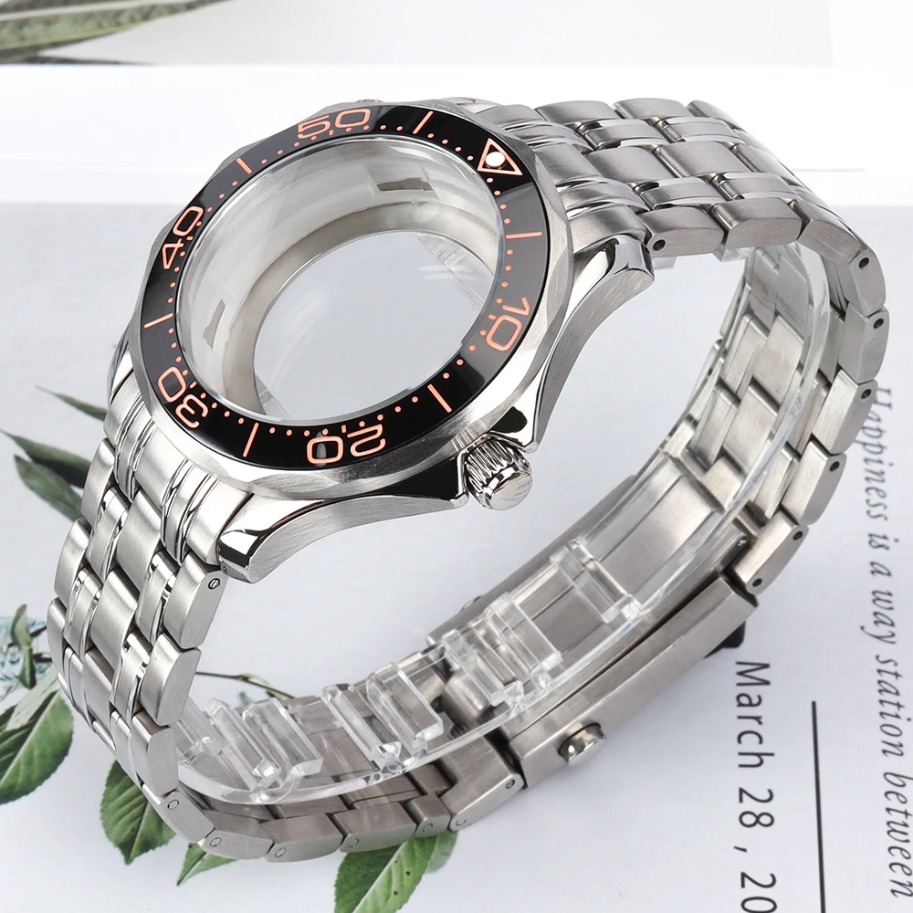 41mm NH35 Case Watch Case Steel Bracelet Ceramic Bezel Transparent Back Sapphire For Mod Seamaster 300 NH34 NH35 NH36 31mm Dial