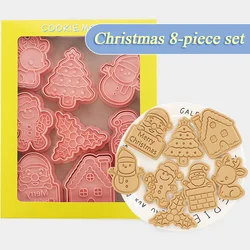 8pcs 3d cortador de biscoito de natal cortadores de molde de biscoito santa árvore de boneco de neve elk cookie molde xmas ferramentas de cozimento de decoração de festa de ano novo