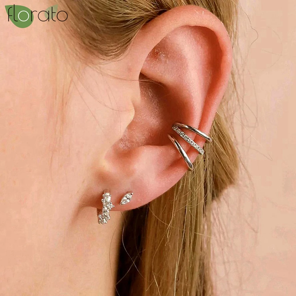 925 Sterling Silver Needle White Small Hoop Earrings for Women Round Circle Huggie Earring Fashion Cartilage Piercing Jewelry