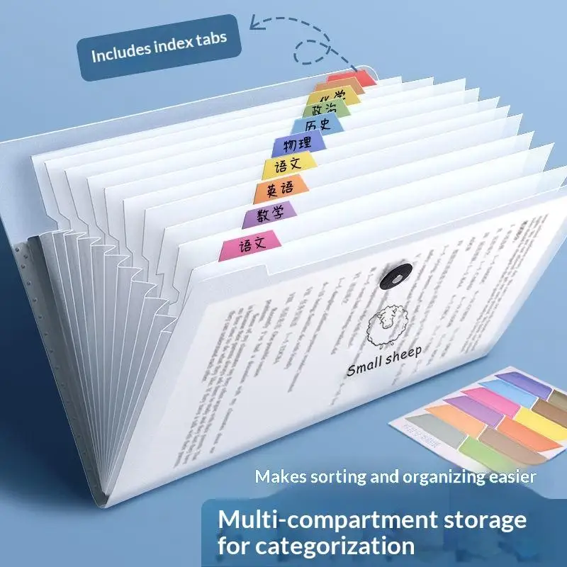 Expandable A4 File Organizer With Colored Tabs Large Capacity For Students Storing Test Papers And Study Notes
