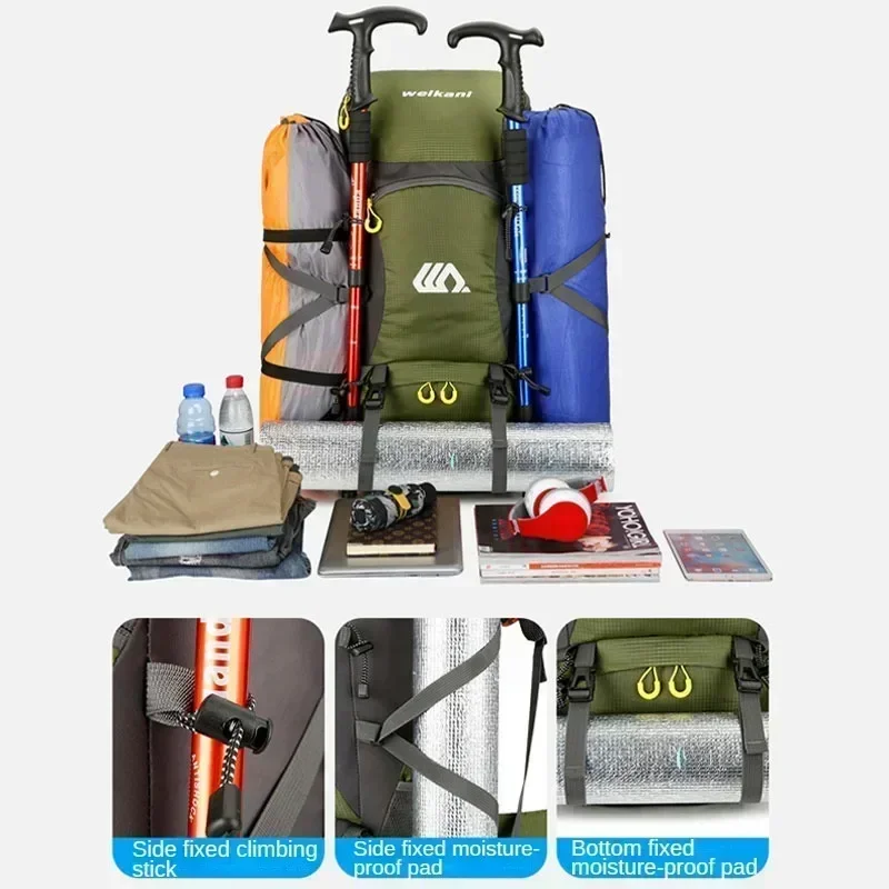 50L Travel Camping Backpack  Large Hiking Bag Tourist Rucksack Waterproof Outdoor Sports Climbing Mountaineering Bag Luggage