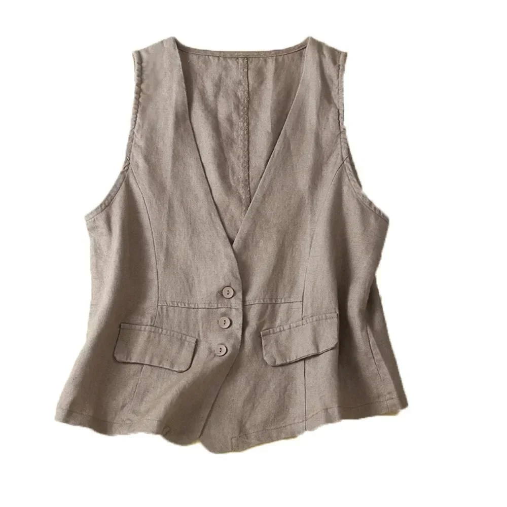 

Thin Overcoat Coat Vest for Women Clothing Fashion Clothes Elegant Casual Vintage Streetwear Cotton Linen Sleeveless Jackets