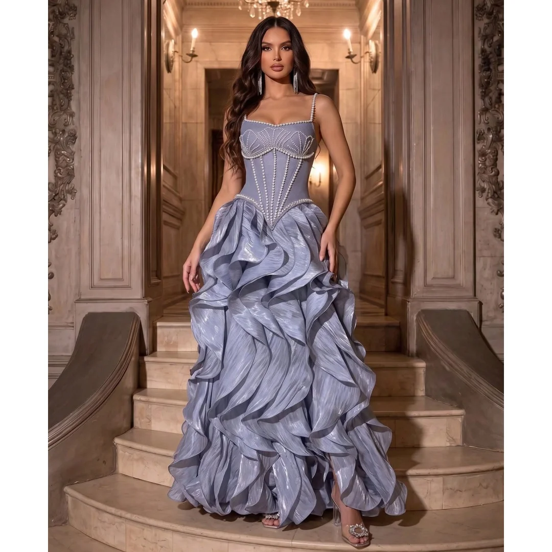 A Line Evening Dresses Tiered Ruffles Beading Pearls Party Dress Luxury Prom Gown Exquisite Vestidos Customized