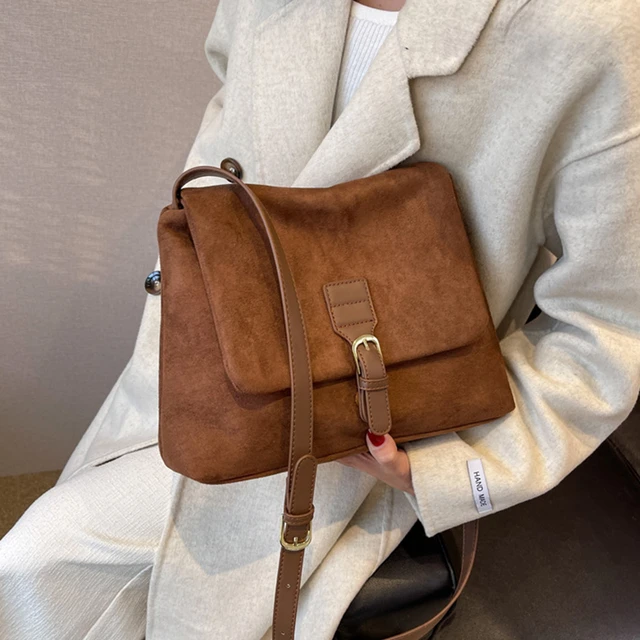 Vintage brązowa zamszowa miękka skóra PU damskie torebki na ramię duża pojemność torba Crossbody torebka wysokiej jakości moda Hobo torebki