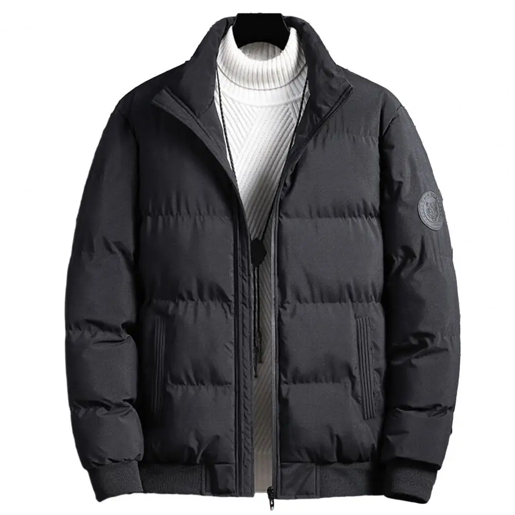 Stand-up Collar Cotton Jacket Winter Puffer Jacket for Men Insulated Full Zip Coat with Stand Collar Thicken for Warmth for Men