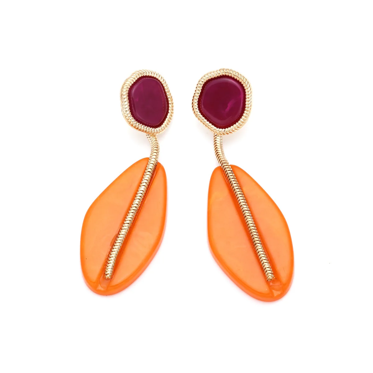 1 par ZA nuevos pendientes colgantes naranja blanco verde piedra bohemia joyería Vintage pendientes ovalados multicolores para mujer