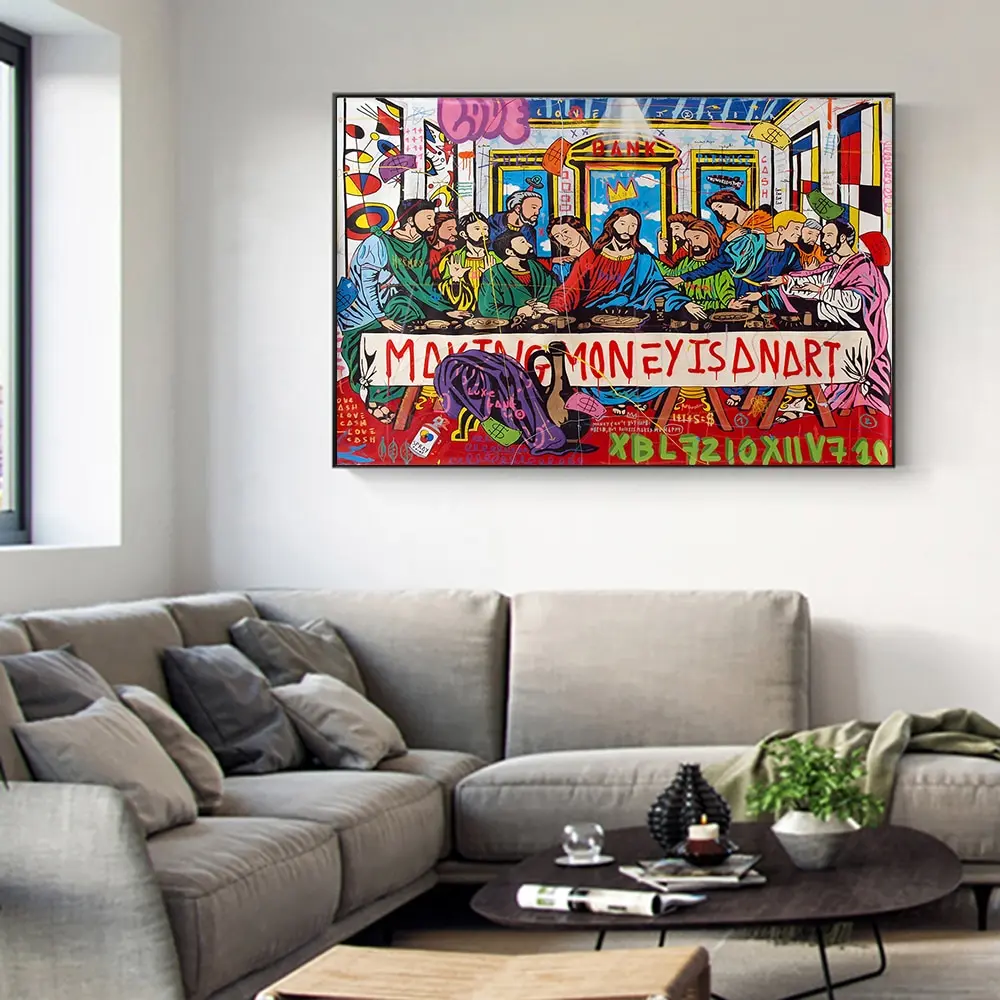 Graffiti The Last Supper Car Street Art Canvas Print Painting  Abstract Figure Wall Picture for Living Room Home Decor Poster  M