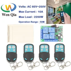 Wenqia Remote Control Switch AC 85V~220V 10Amp 2200W 4CH 433MHz Wireless Relay Receiver Controller for Garage\Bulb\light switch