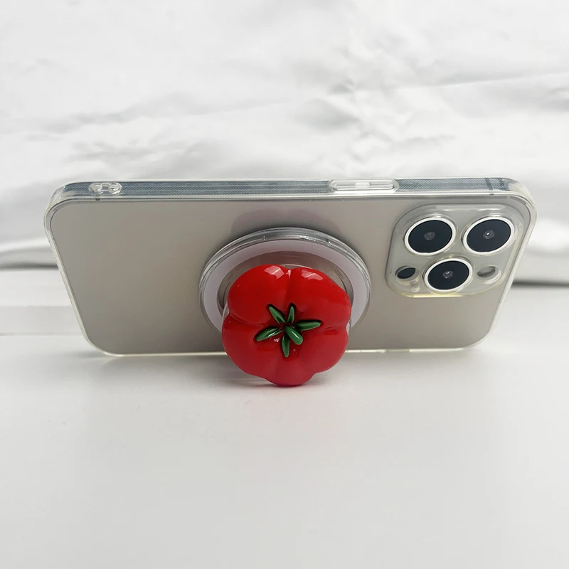 Cute Tomato Phone Stand Magnetic Socket Grip Phone Holder For Magsafe IPhone Mac Samsung Safe Ring Finger Expanding Stand