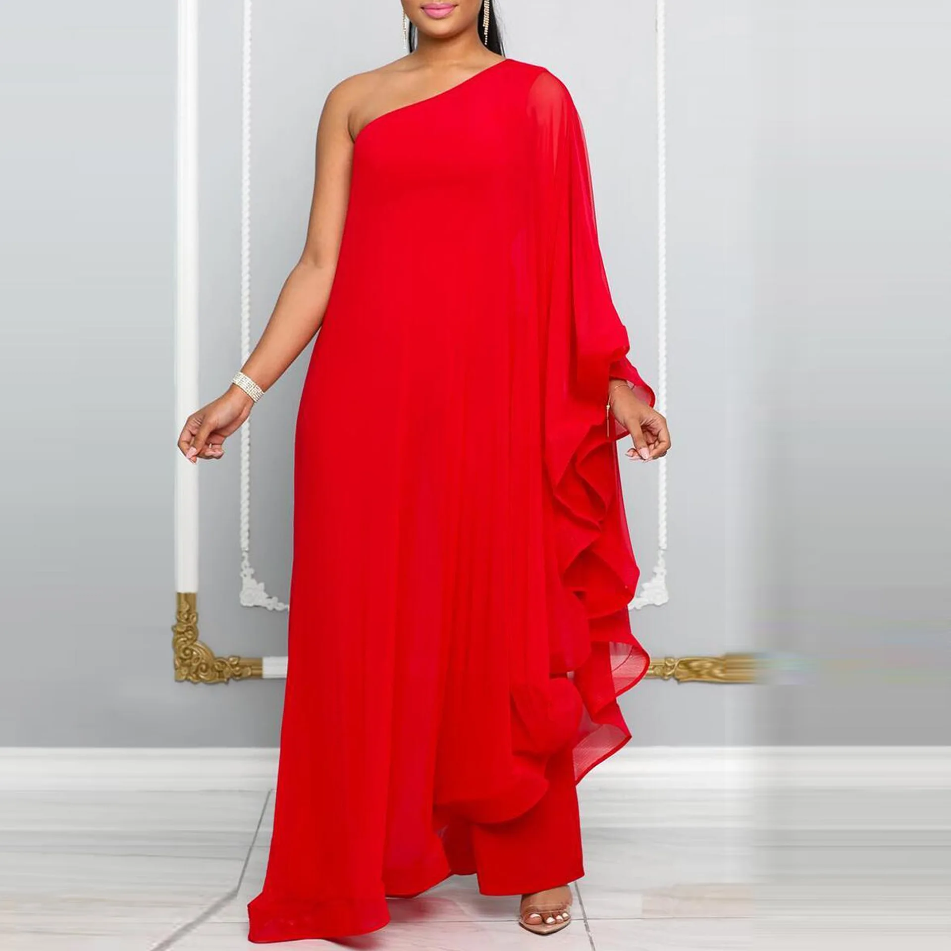 Women One Shoulder Jumpsuit Ruffle Long Sleeve Elegant Solid Aysmmetric Fashion Autumn Rompers Casual Party Club Jumpsuits 2024