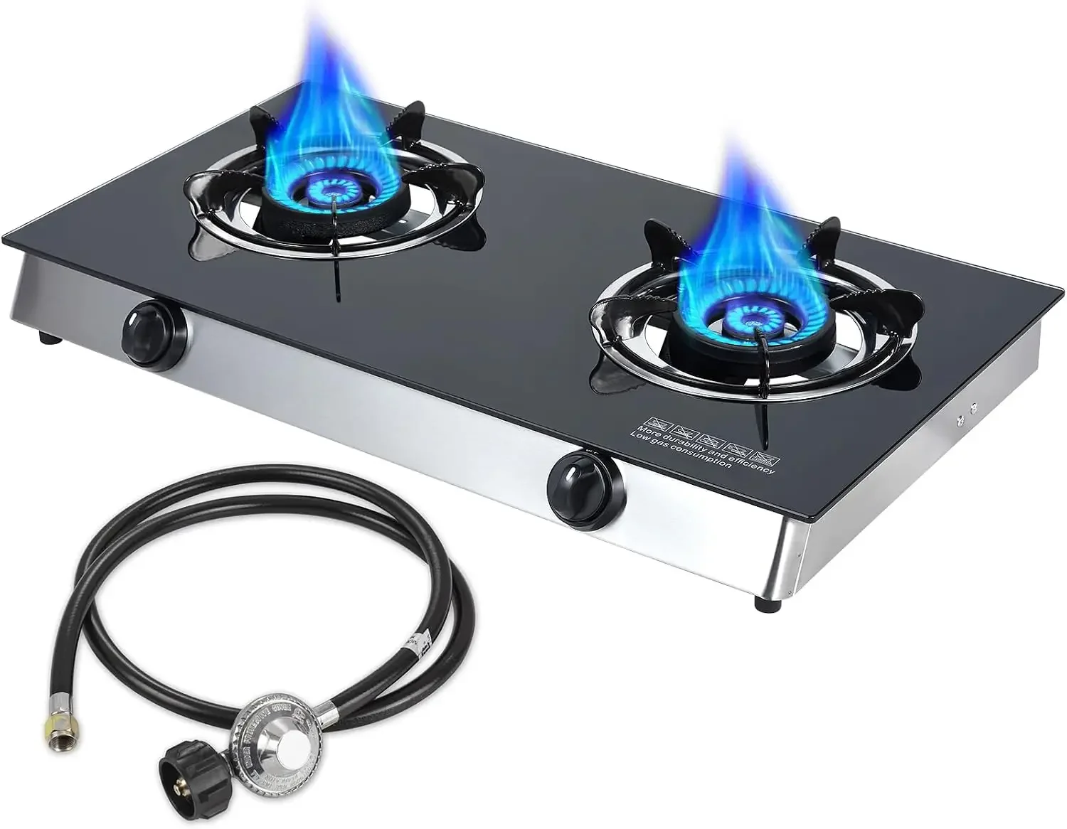 Llamaviva 2 Burner Propane Stove, High Output Gas Cooktop with Tempered Glass Surface, Portable Double Burner Gas Stove