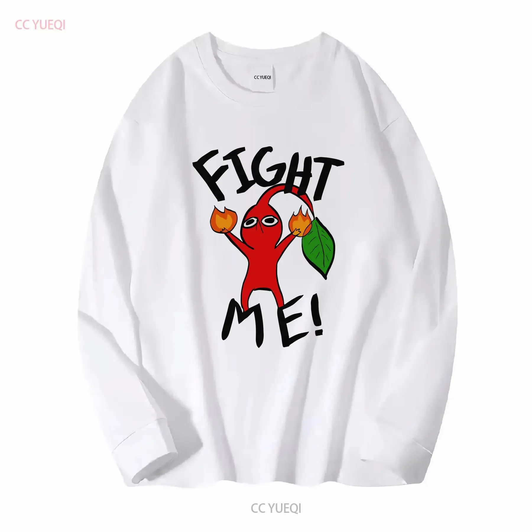 Fight Me Red Pikmin T Shirt for Men Pure Cotton Novelty O Neck Sh long or short sleeves vintage Washed Versatile Stylish
