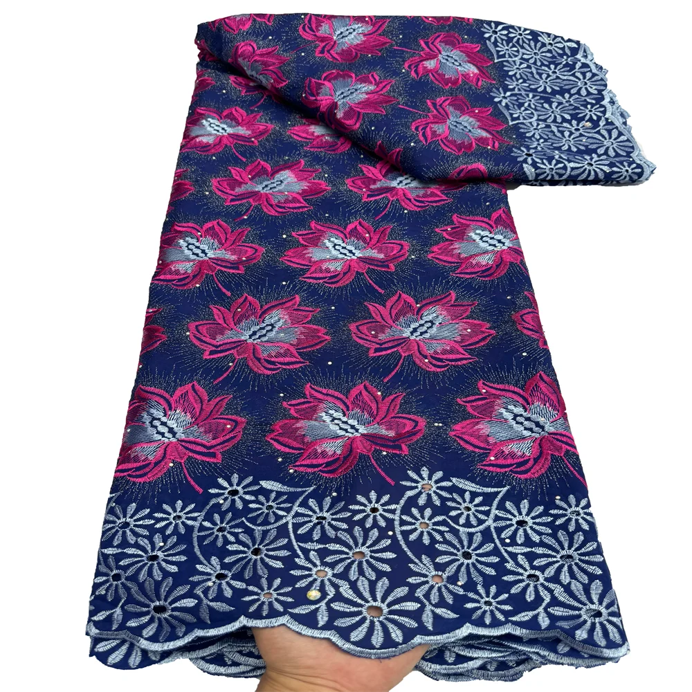 African Cotton Swiss Lace Fabric High Quality Swiss Voile Lace With Stones Elegant Dry Polish Embroidery For Women Dress