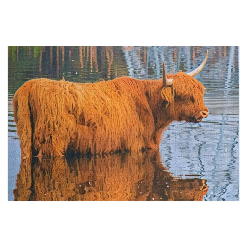 

Scottish Highland Cow In Water Jigsaw Puzzle Custom With Photo Anime Puzzle
