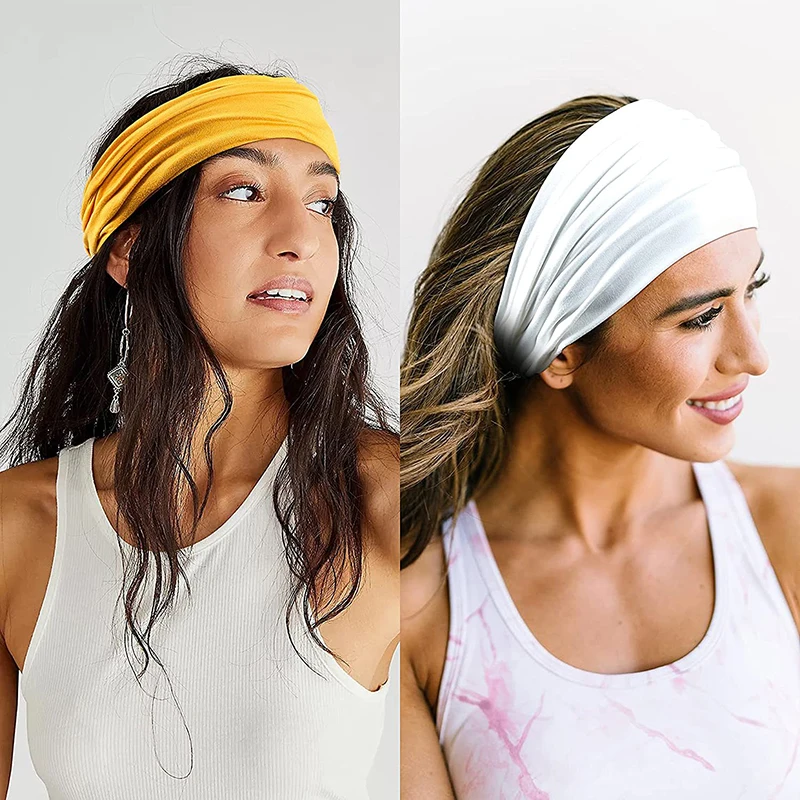 1 Pc Boho Solid Color Wide Headbands Vintage Knot Elastic Turban Headwrap For Women Girls Cotton Soft Bandana Hair Accessories