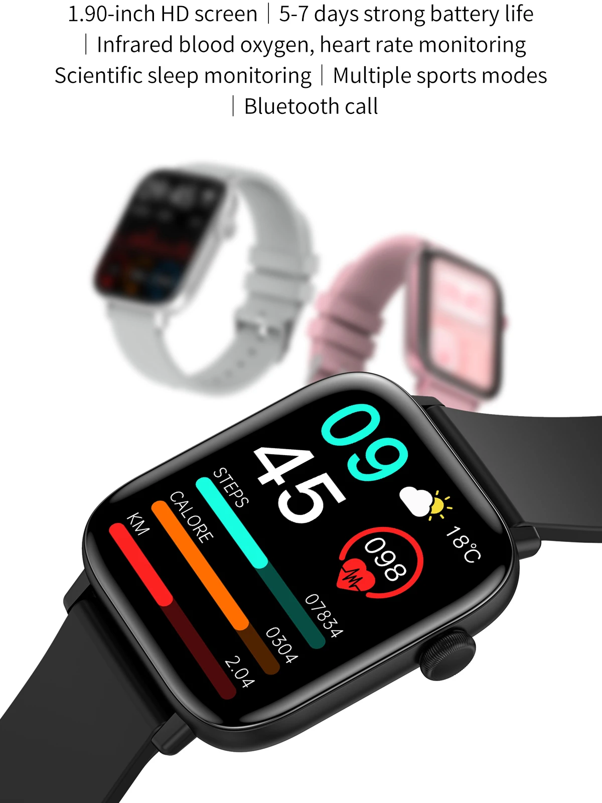 Bluetooth Call Remote Control Photo Message Push Health Monitoring Fitness Tracker Multi-function Android Apple Smart Watch 2024