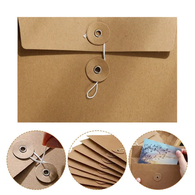 10pcs Kraft Paper Envelopes with Button String Tie Greeting Cards Letter Cover Multifunctional Paper Envelope Card Envelopes