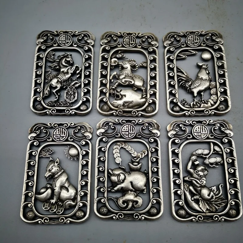 Antique White Copper Hollow out Twelve Zodiac Brand Pendant Copper Waist Tag Pendant Wholesale image 3