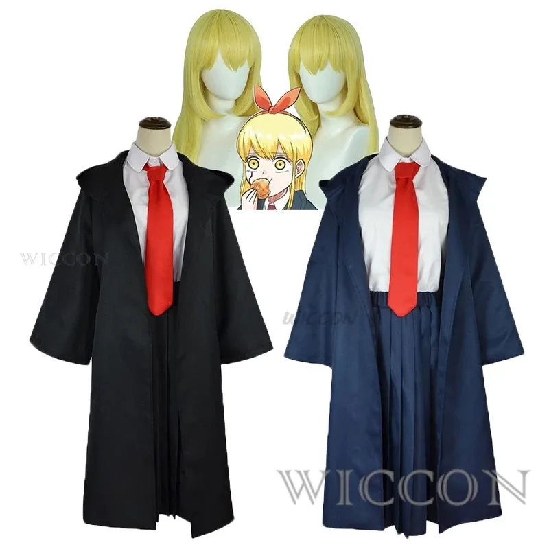 Peluca de disfraz de Cosplay de Anime Mashle Magic and Muscles, uniforme de Academia de Magia, gabardina, tocado, fiesta de Halloween para mujer, peluca amarilla